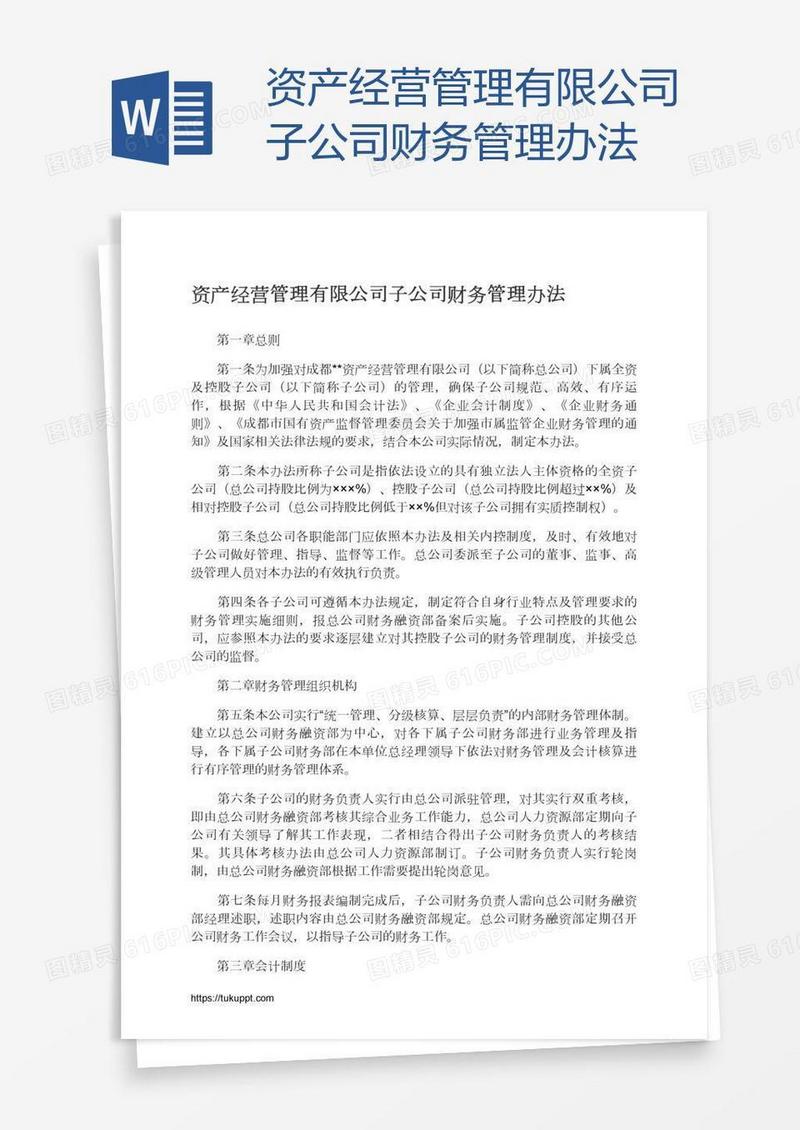 资产经营管理有限公司子公司财务管理办法
