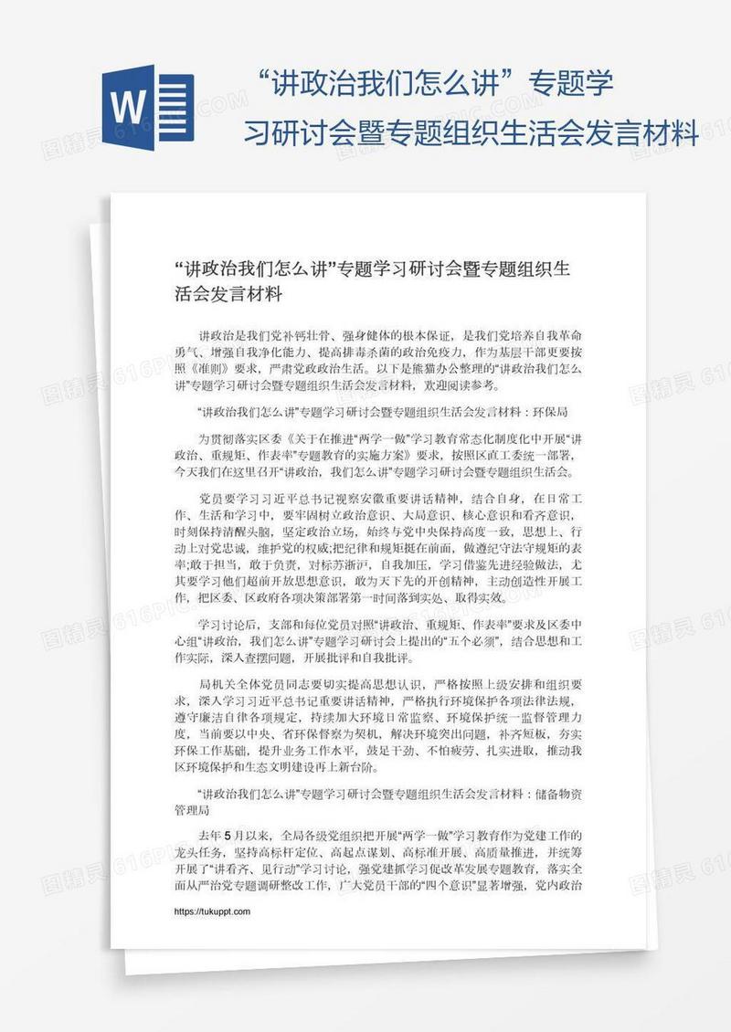 “讲政治我们怎么讲”专题学习研讨会暨专题组织生活会发言材料