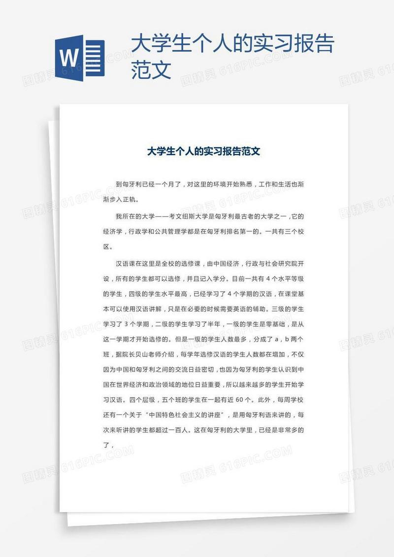 大学生个人的实习报告范文