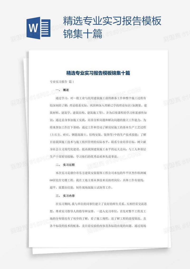 精选专业实习报告模板锦集十篇