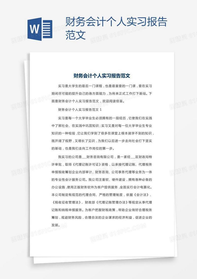 财务会计个人实习报告范文