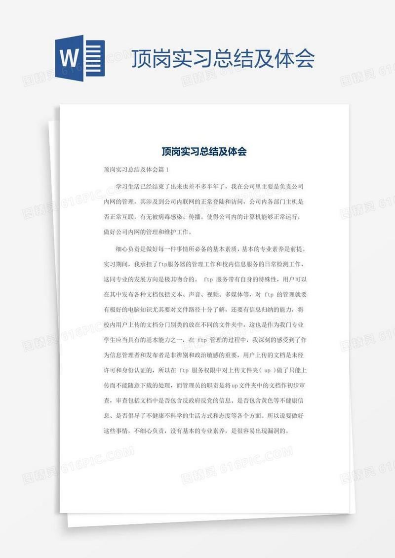顶岗实习总结及体会