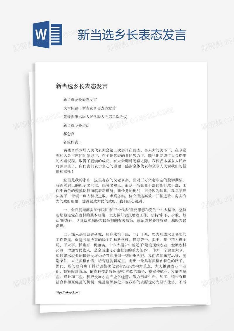 新当选乡长表态发言