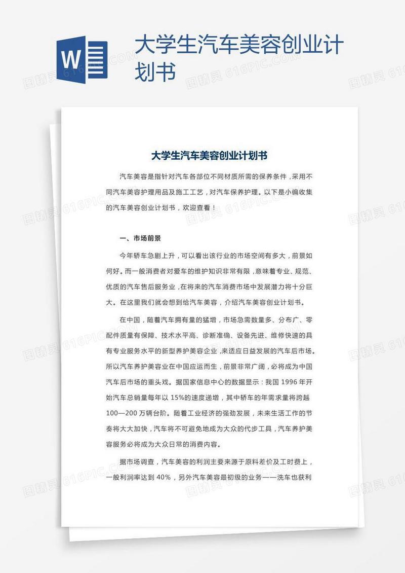大学生汽车美容创业计划书