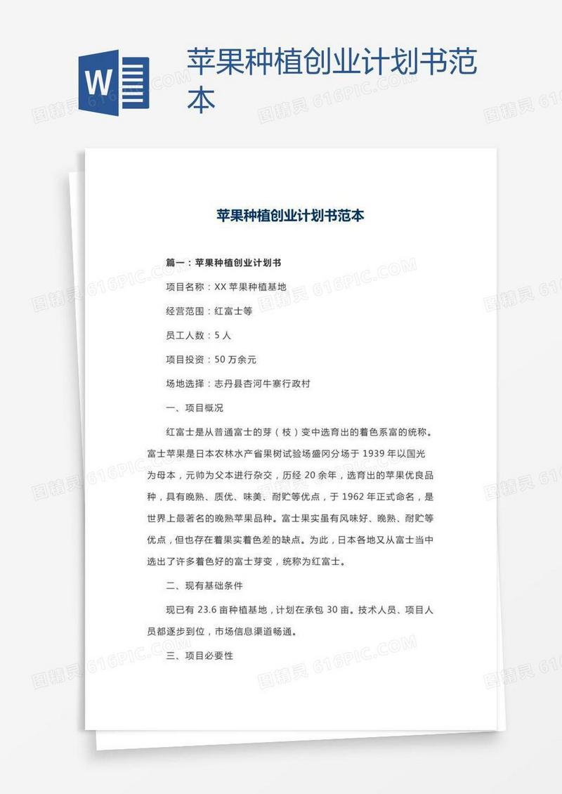 苹果种植创业计划书范本