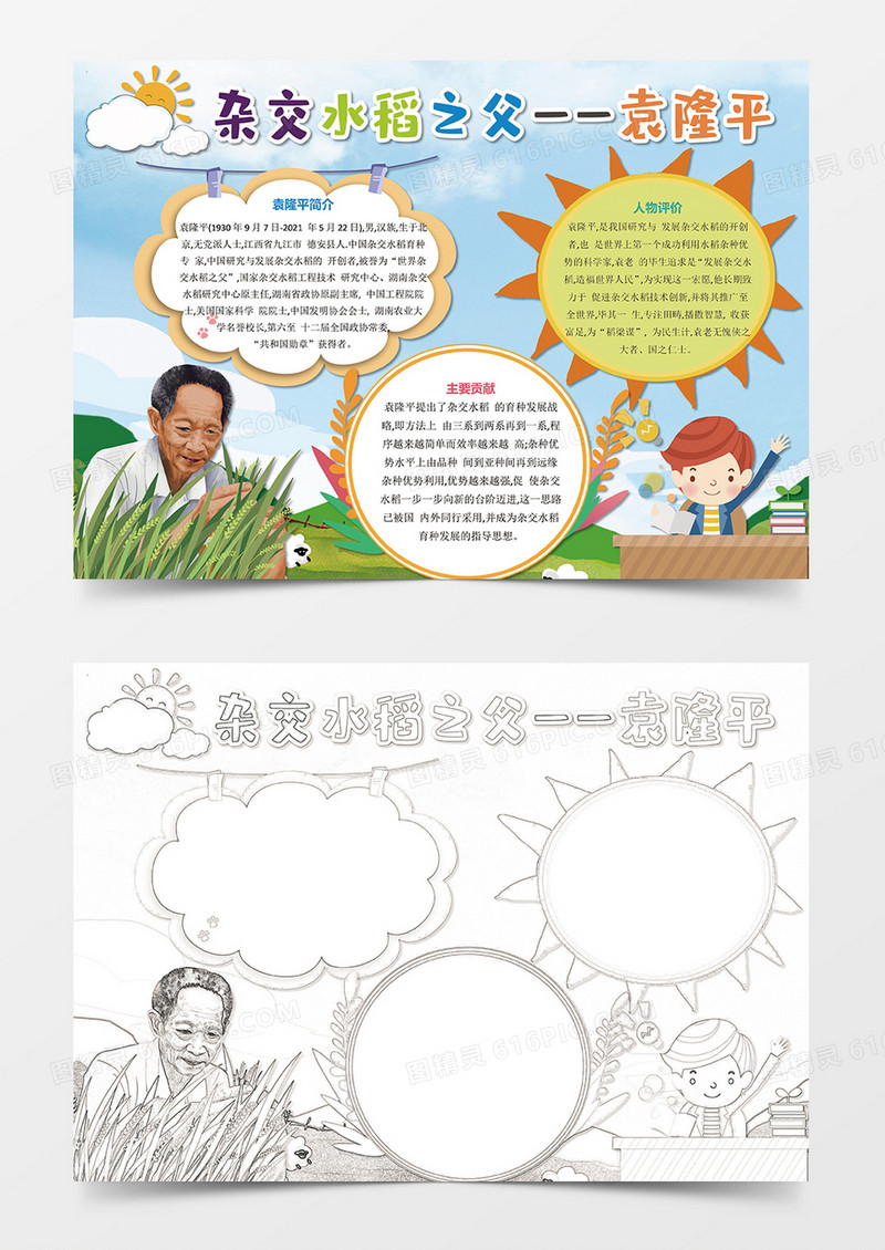 杂交水稻之父袁隆平名人小报手抄报模板
