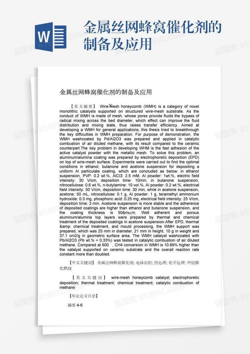 金属丝网蜂窝催化剂的制备及应用