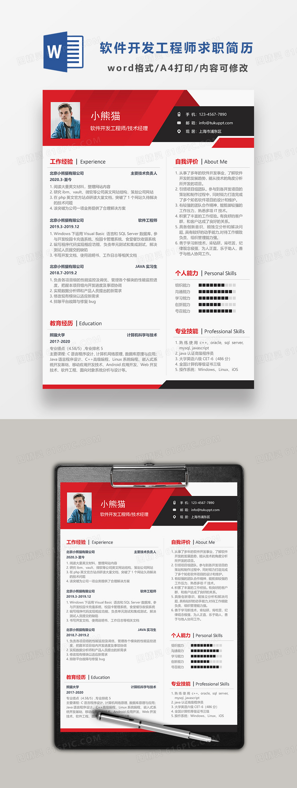 现代商务风软件开发工程师求职简历word模板免费下载_编号1y6a5n373_图精灵