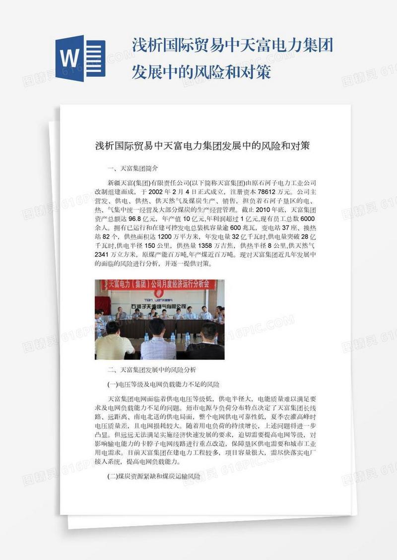 浅析国际贸易中天富电力集团发展中的风险和对策