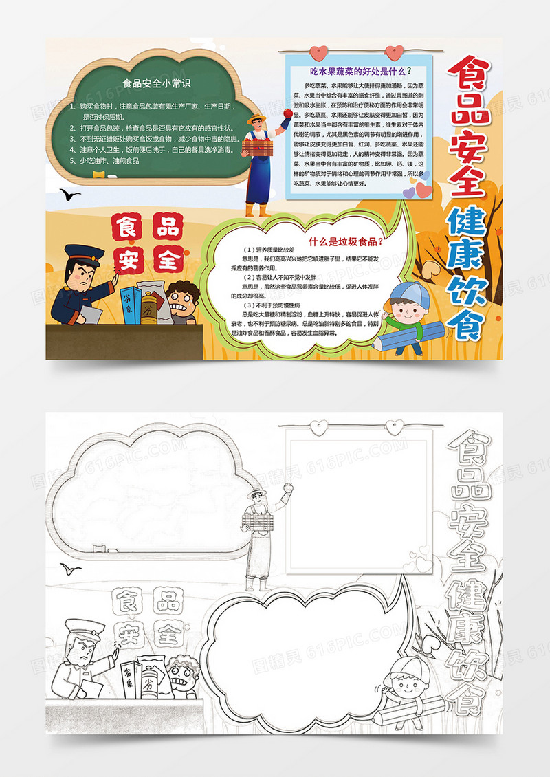 卡通食品安全健康饮食小报