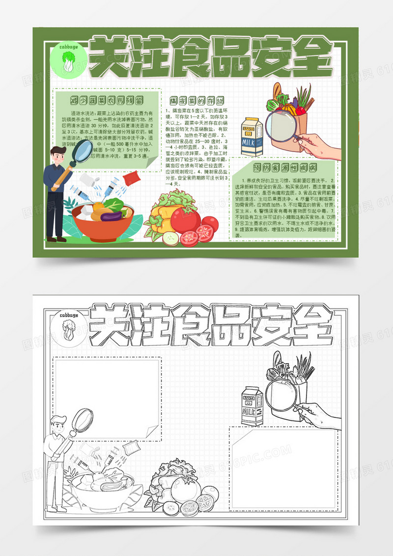 绿色卡通关注食品安全小报Word模板