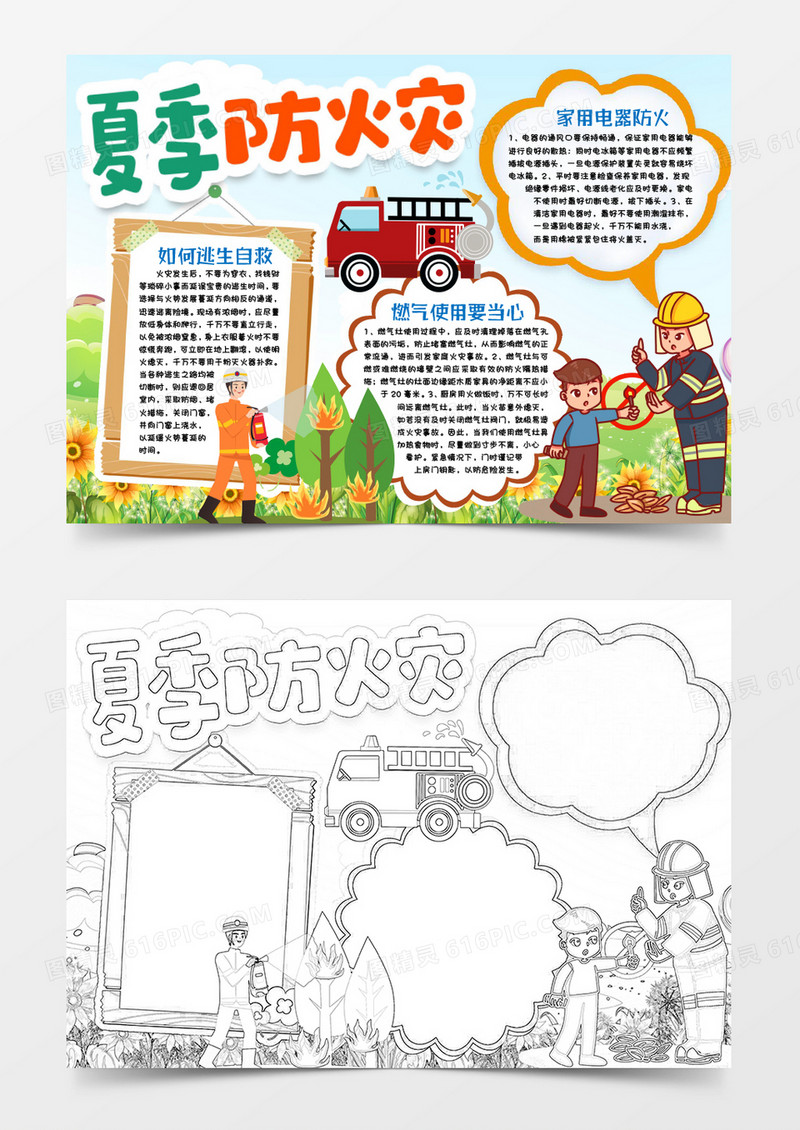夏季防火灾防火知识小报手抄报word模版