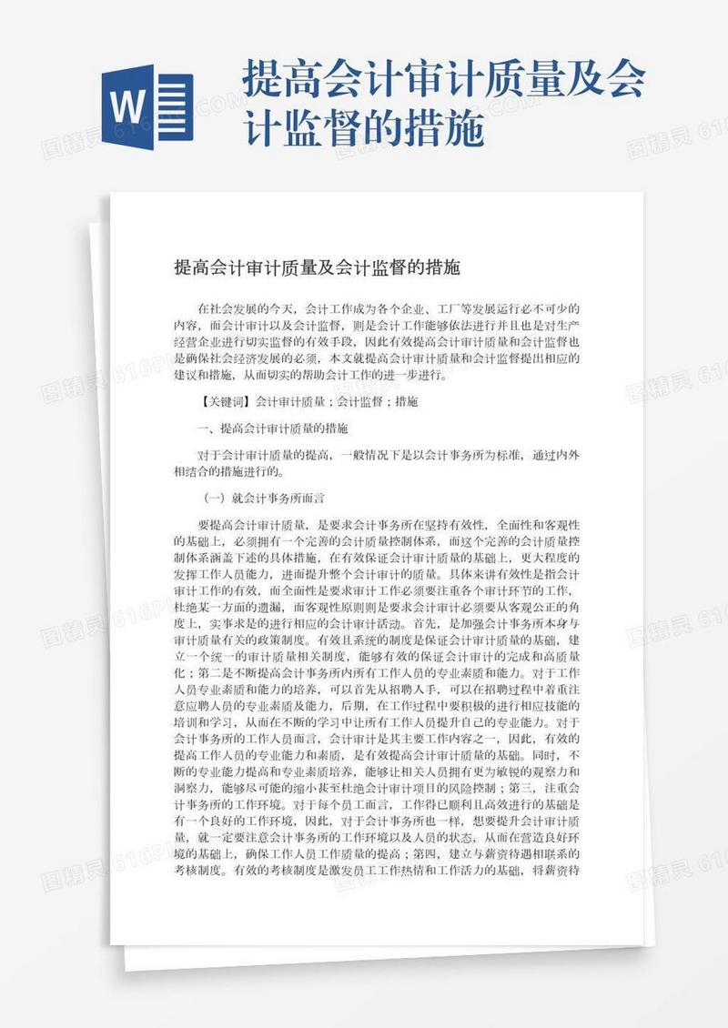 提高会计审计质量及会计监督的措施