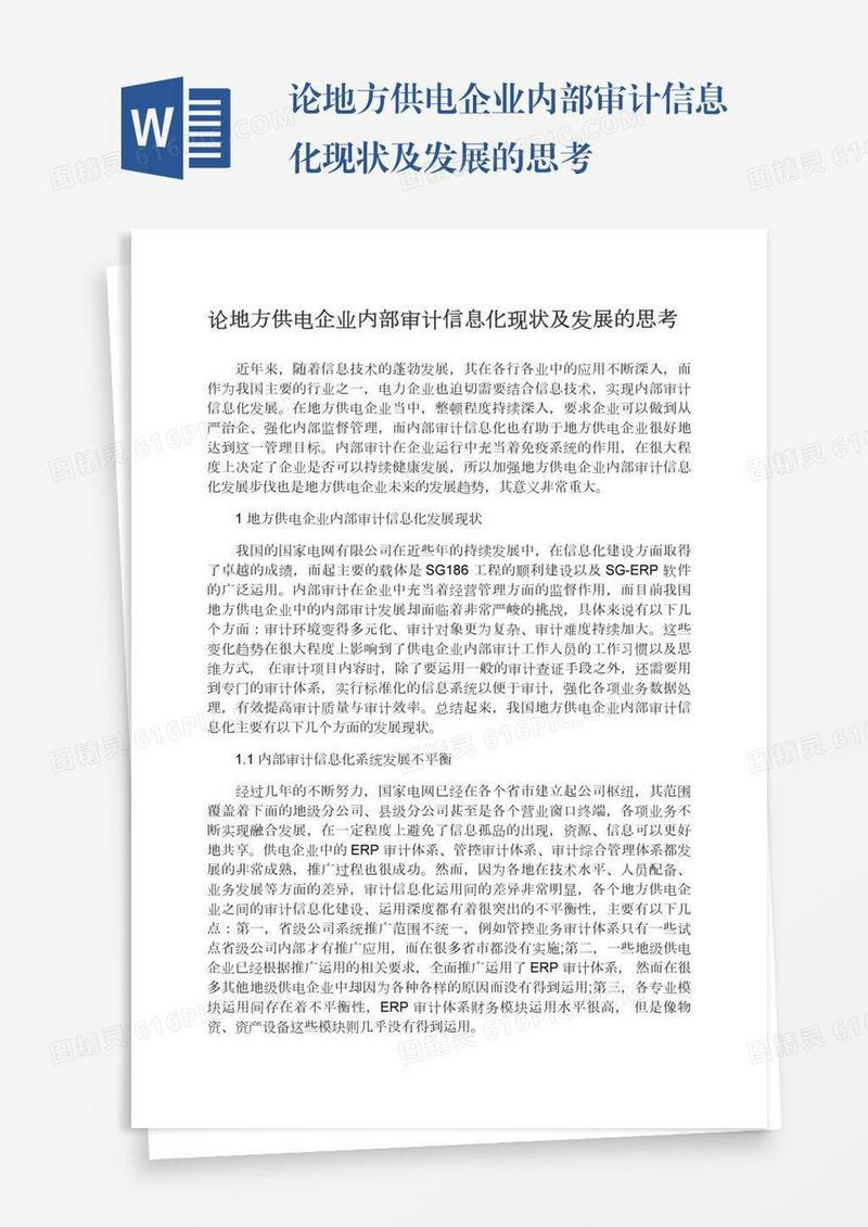 论地方供电企业内部审计信息化现状及发展的思考