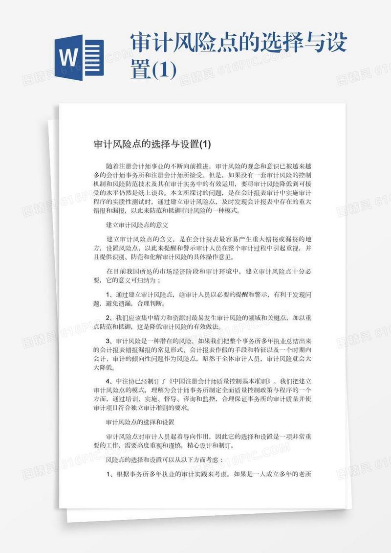 审计风险点的选择与设置(1)