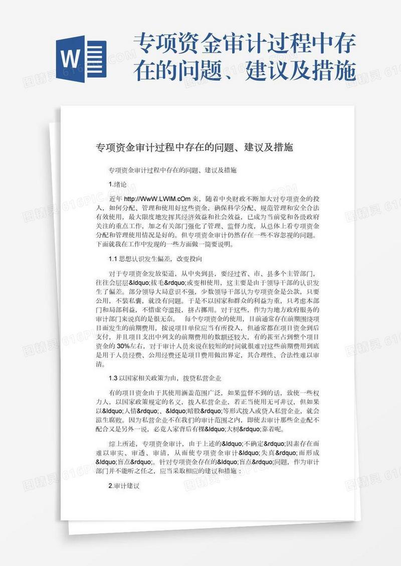 专项资金审计过程中存在的问题、建议及措施