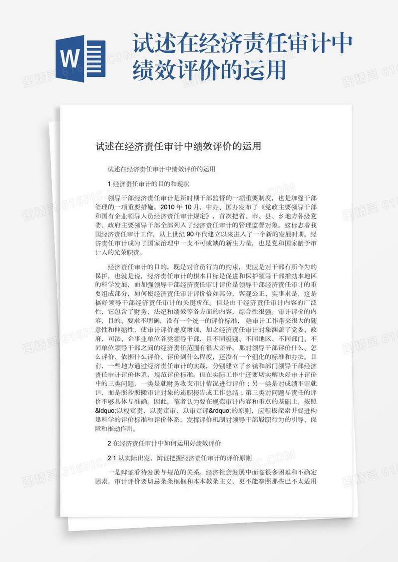 试述在经济责任审计中绩效评价的运用