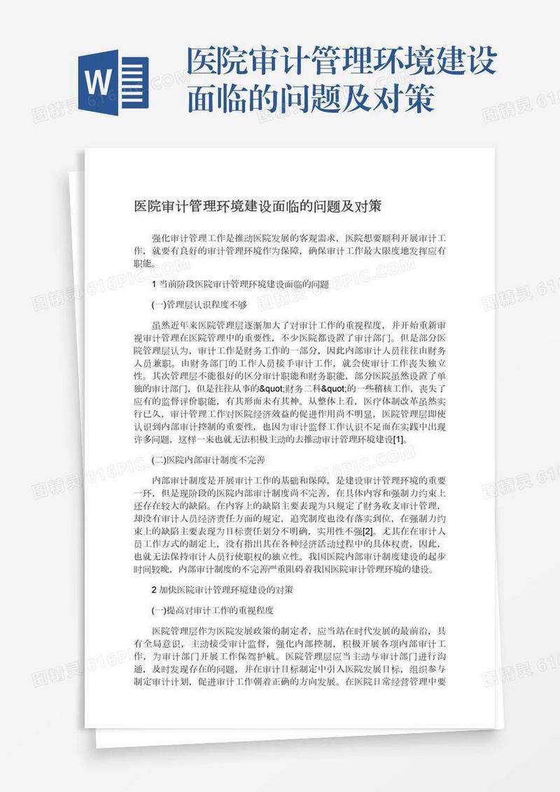 医院审计管理环境建设面临的问题及对策