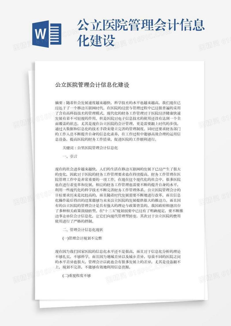 公立医院管理会计信息化建设
