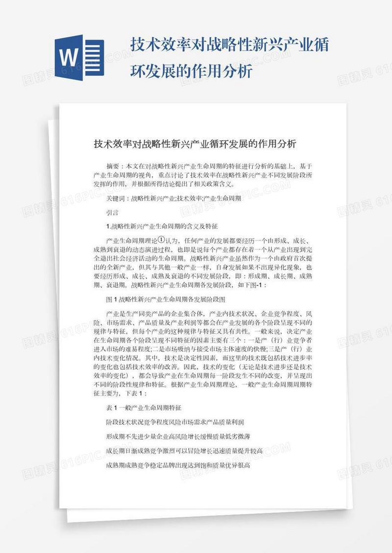 技术效率对战略性新兴产业循环发展的作用分析