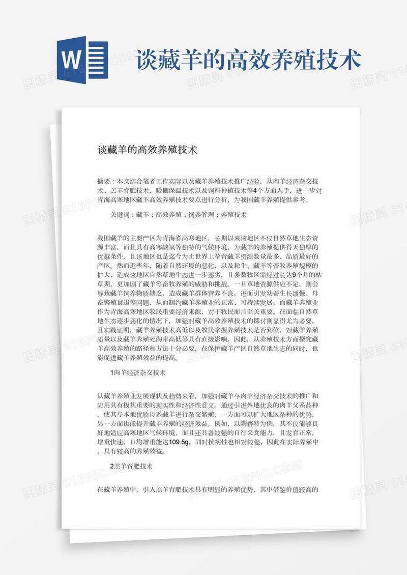 谈藏羊的高效养殖技术