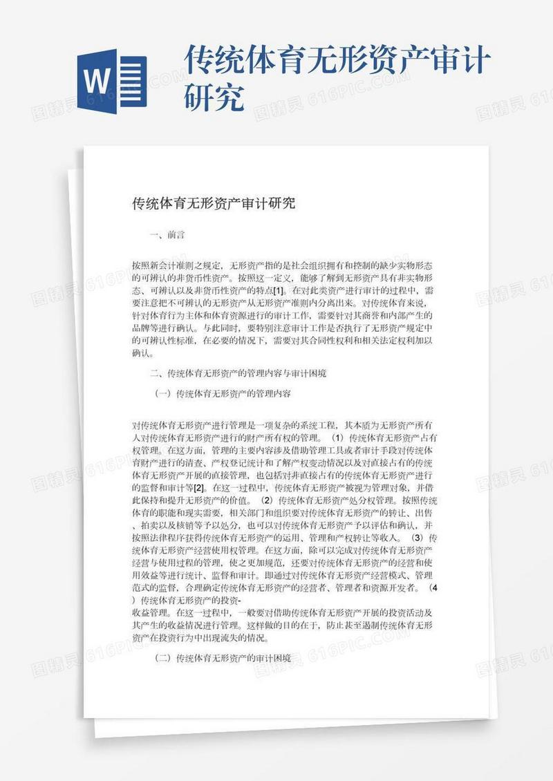 传统体育无形资产审计研究