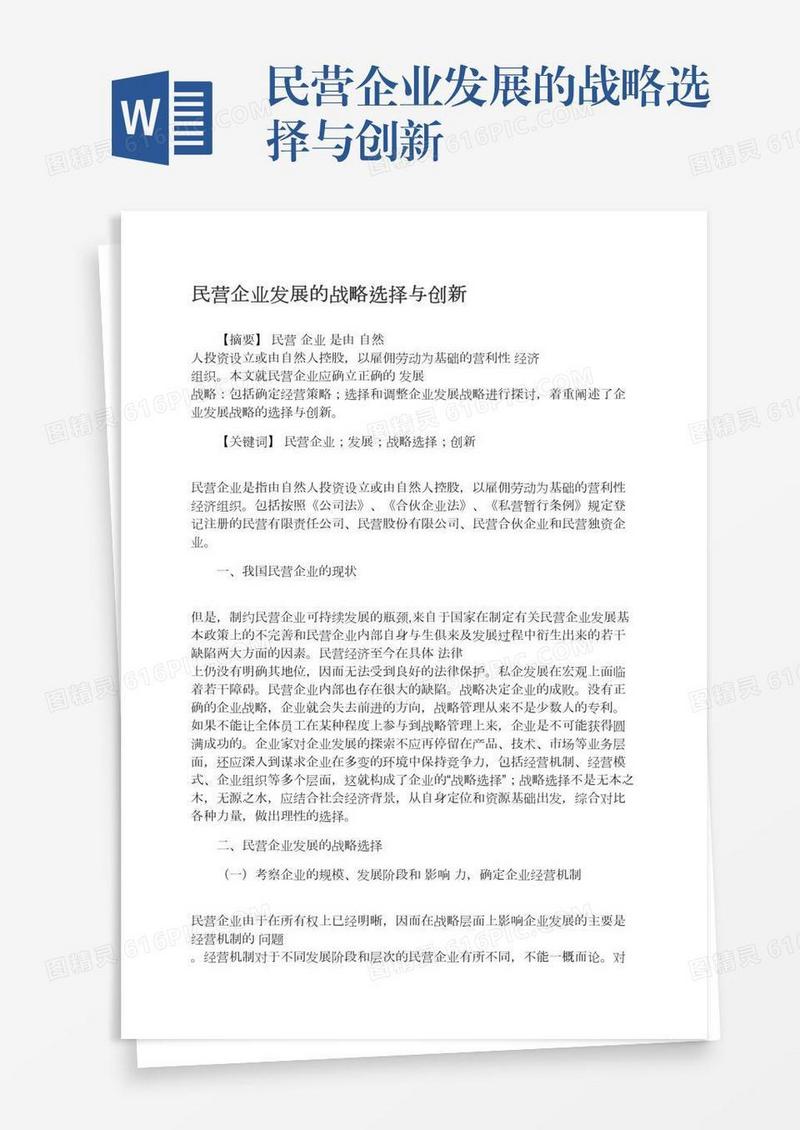 民营企业发展的战略选择与创新