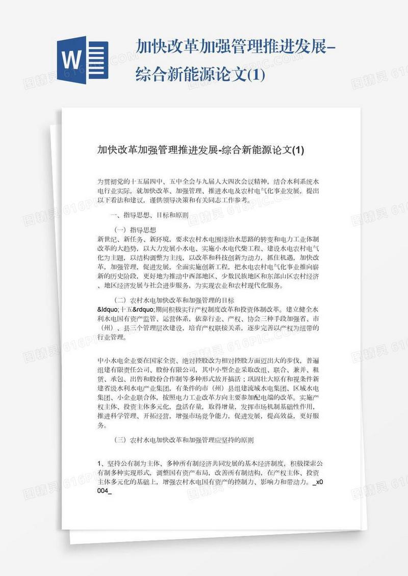 加快改革加强管理推进发展-综合新能源论文(1)