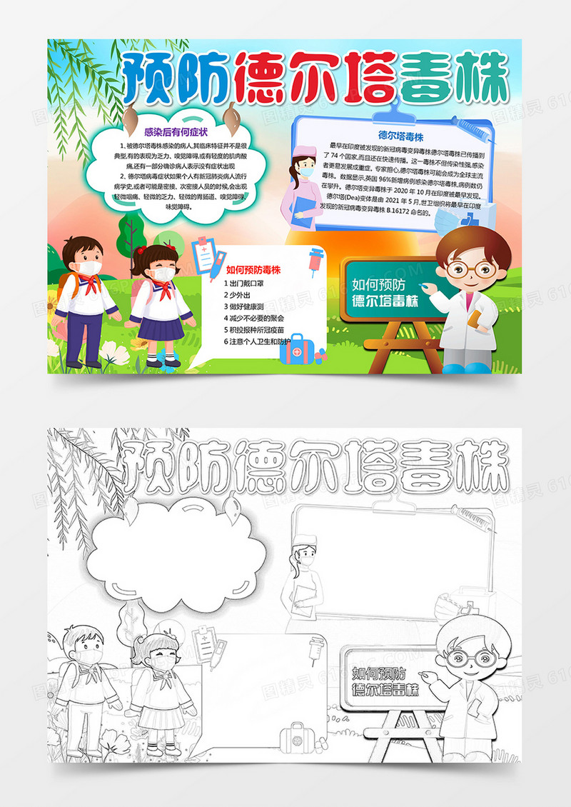 预防德尔塔病毒小报新冠病毒变异手抄报
