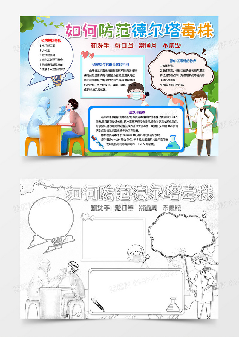 卡通如何防范德尔塔毒株小报手抄报