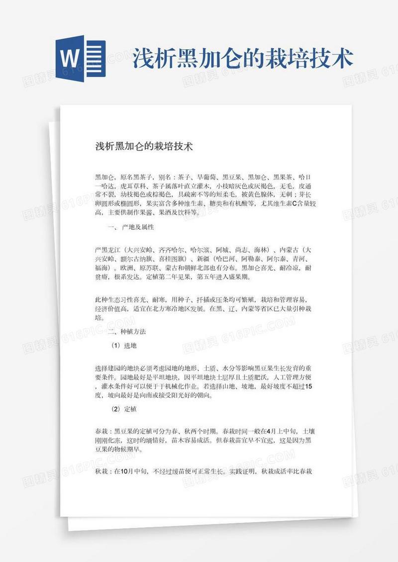 浅析黑加仑的栽培技术