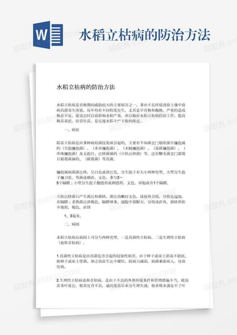 水稻立枯病的防治方法