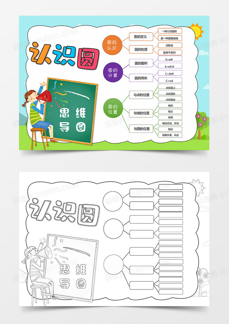 认识圆的思维导图小学数学手抄报小报