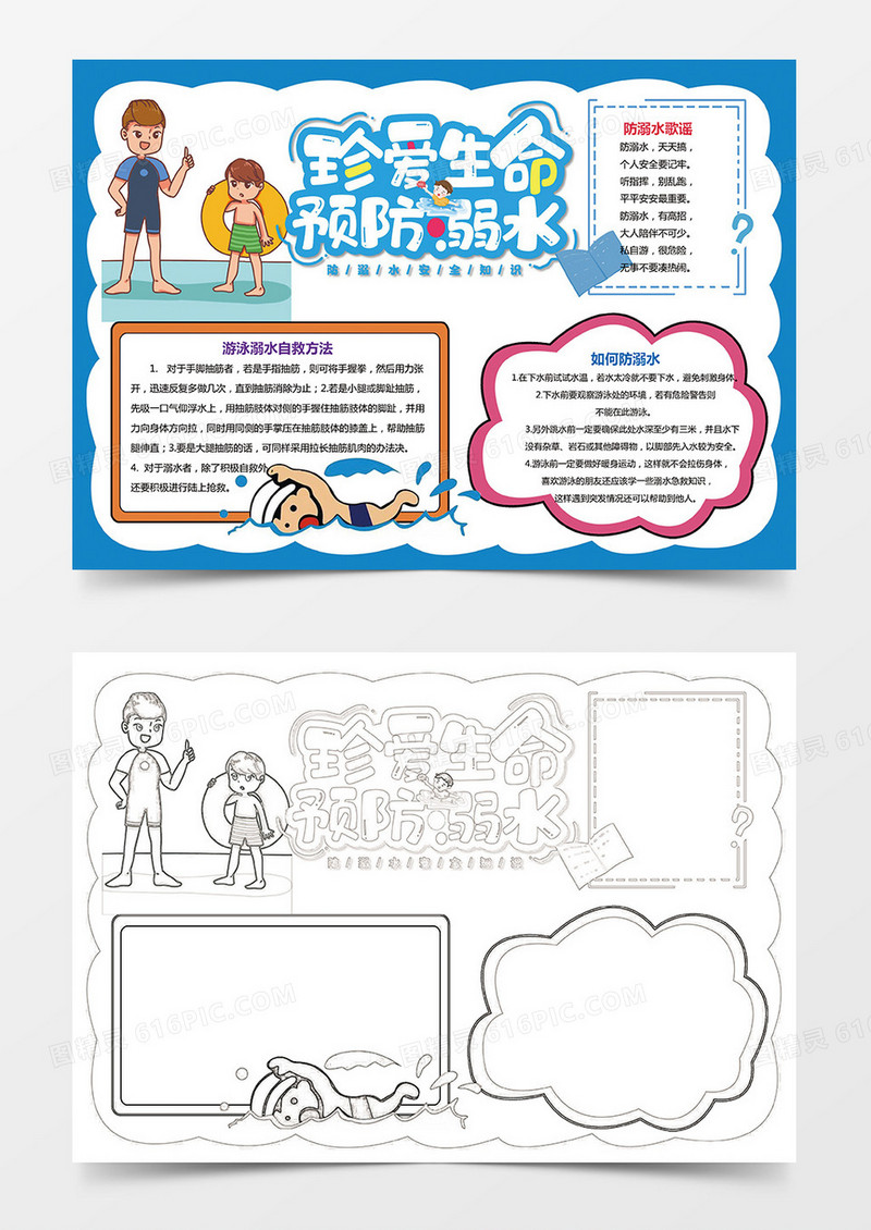 防溺水手抄报珍爱生命预防溺水小报模板