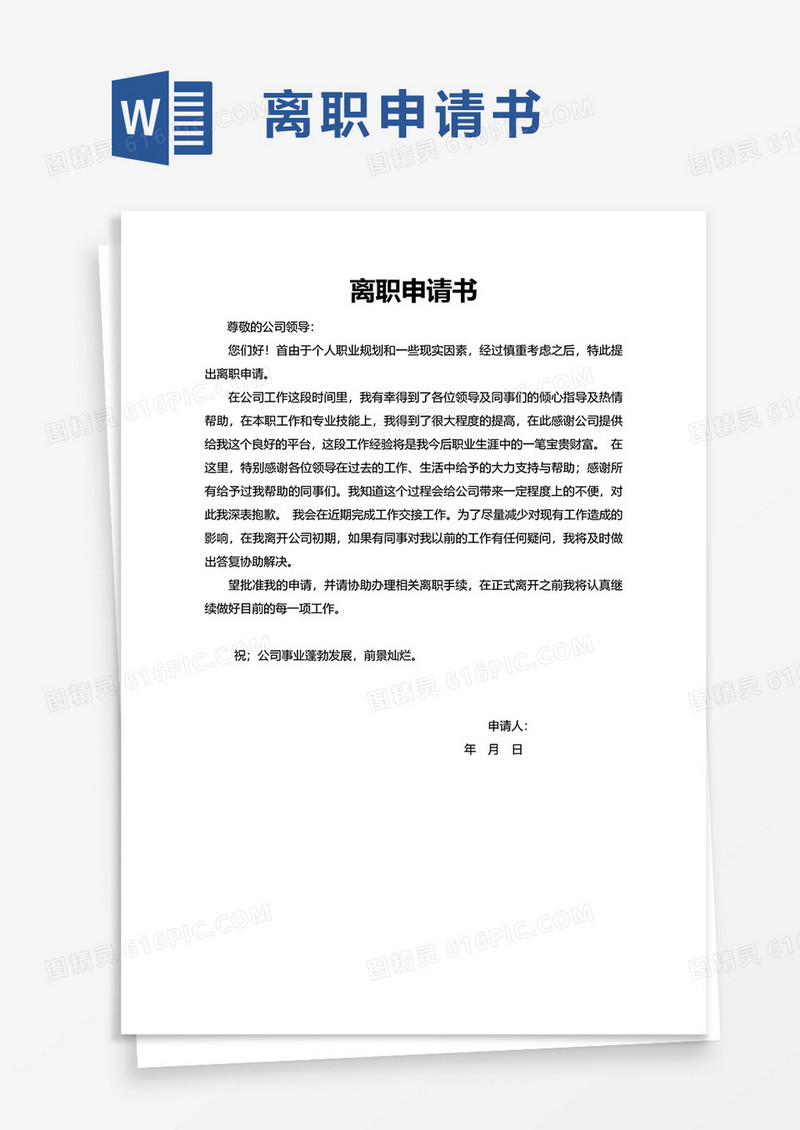 实用离职申请书word模板