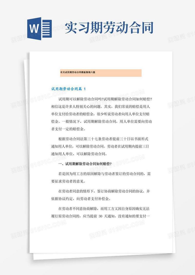 有关试用期劳动合同模板集锦六篇