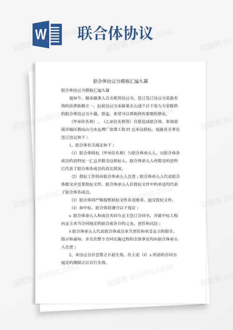 联合体协议书模板汇编九篇
