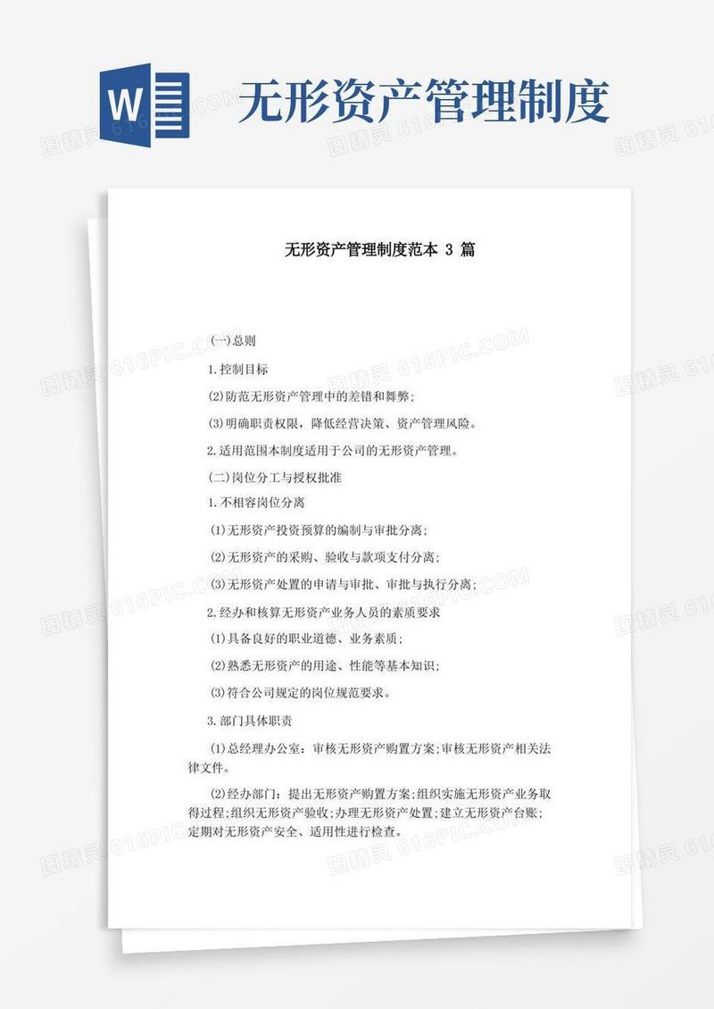 无形资产管理制度范本3篇