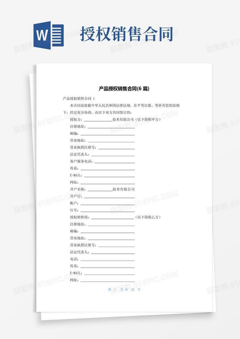 大气版产品授权销售合同(6篇)