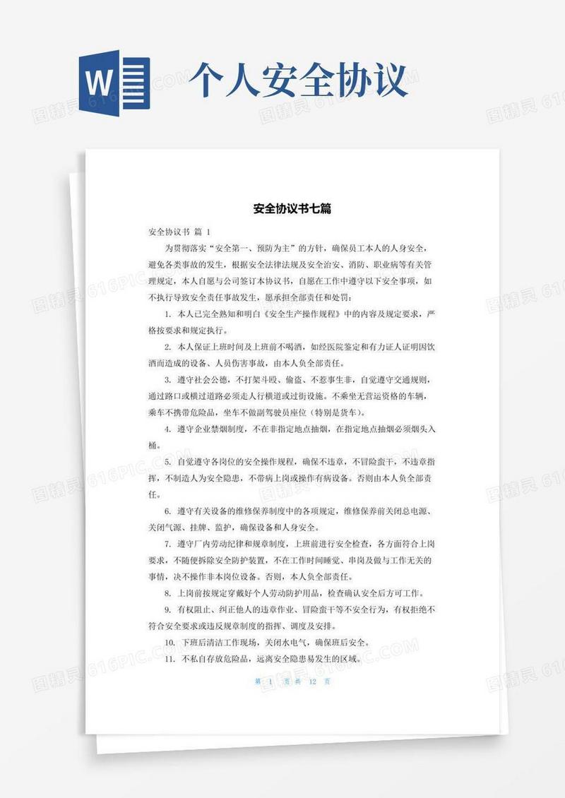 大气版安全协议书七篇