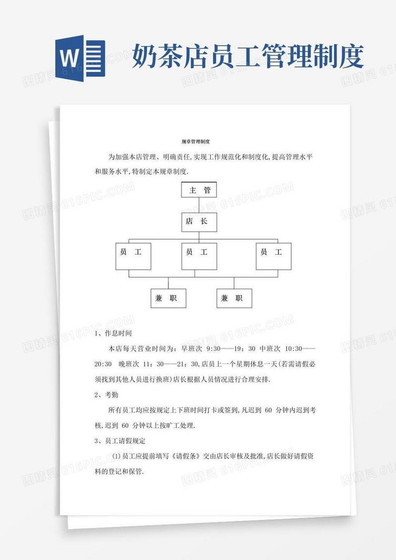 大气版奶茶店管理制度及职责概述