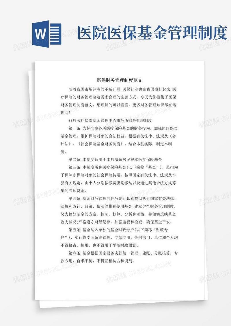 简易版医保财务管理制度范文