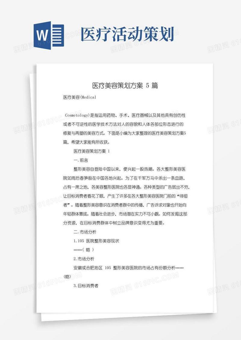 大气版医疗美容策划方案5篇