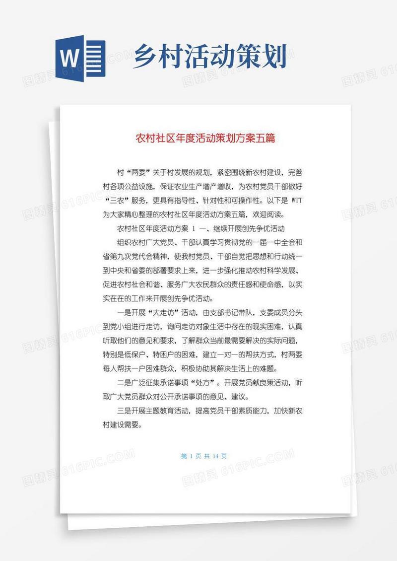 大气版农村社区年度活动策划方案五篇