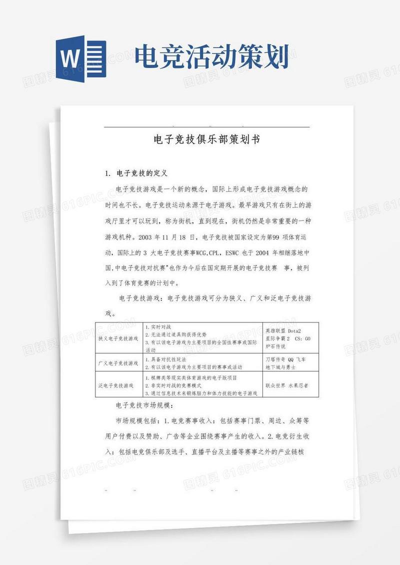 实用的电子竞技俱乐部项目策划书