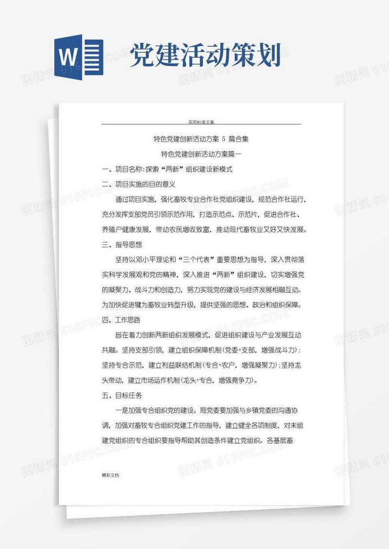 实用的特色党建创新活动方案设计5篇合集