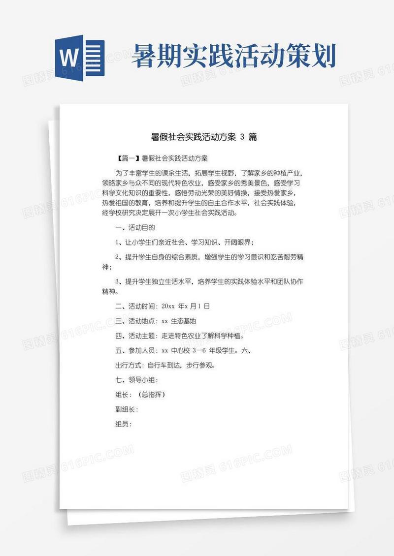好用的暑假社会实践活动方案3篇
