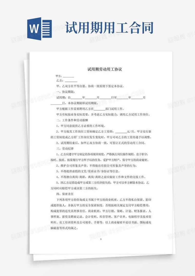 好用的试用期劳动用工协议(最新)