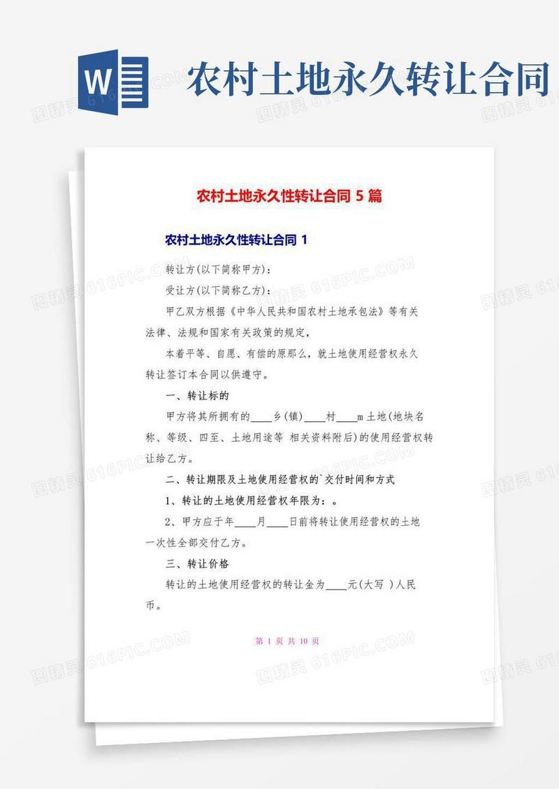 好用的农村土地永久性转让合同5篇