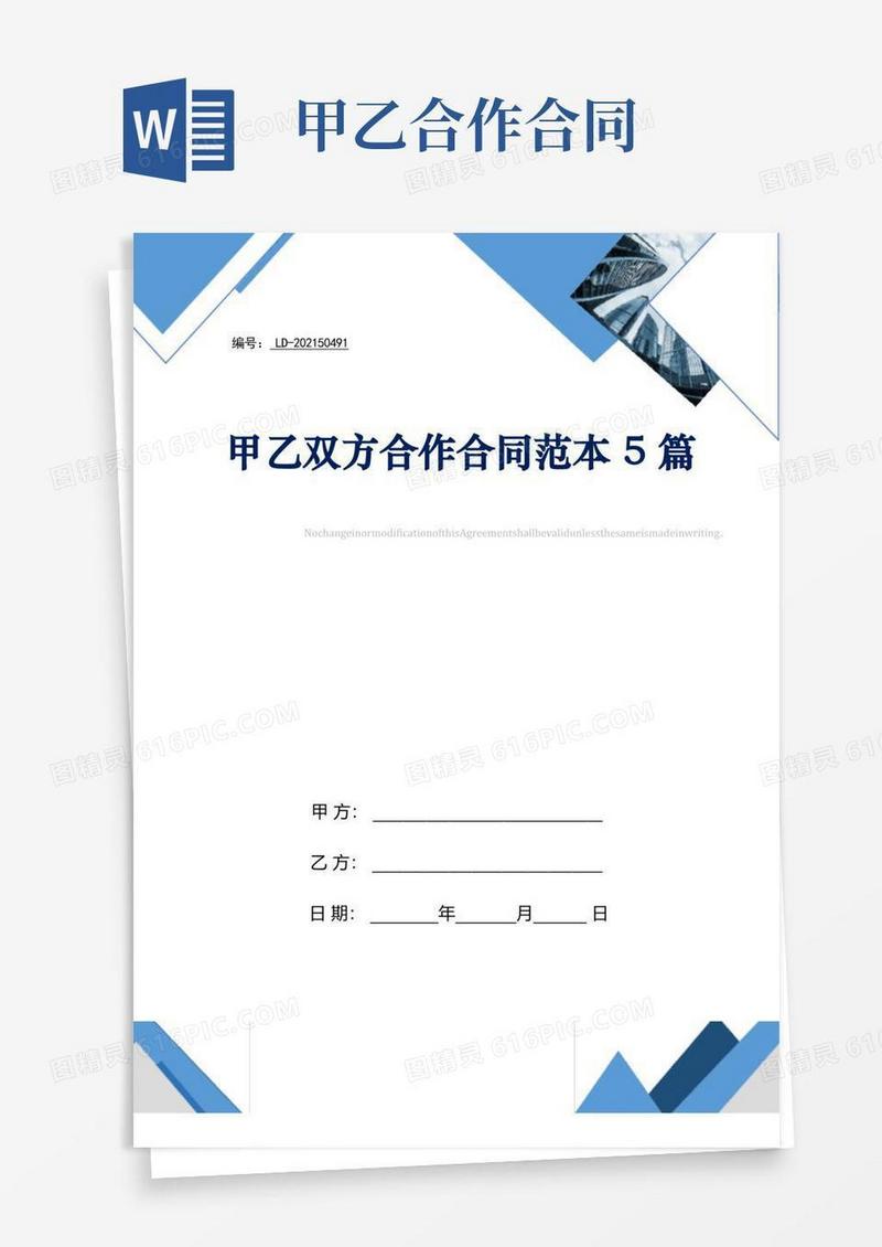 大气版甲乙双方合作合同范本5篇